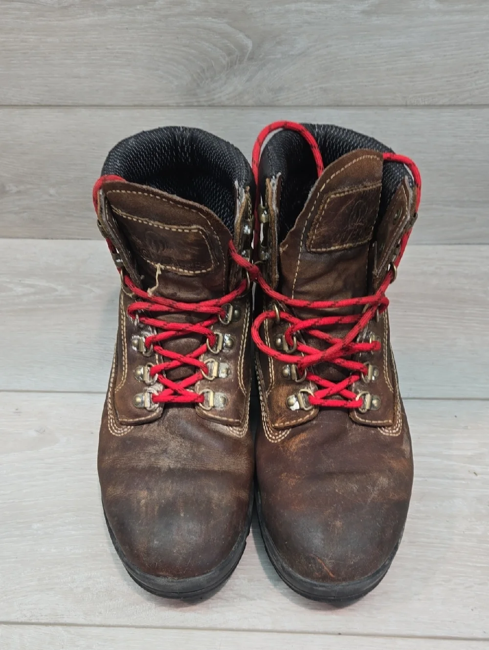 Vintage Wolverine Men’s Brown Soft Toe Work Boots with Red Laces Shoes Sz 7M